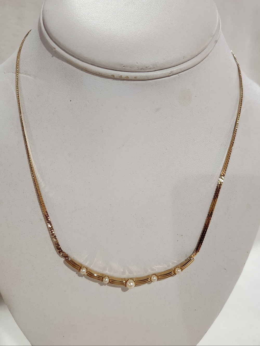 Christian Dior Golden Tone Faux Pearl Necklace, Vintage